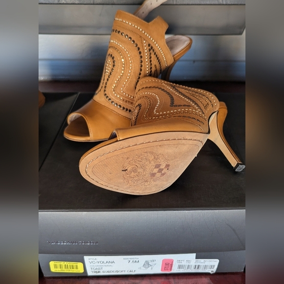 Vince Camuto Tan Peep-Toe Mules | Yolana - Picture 2 of 2